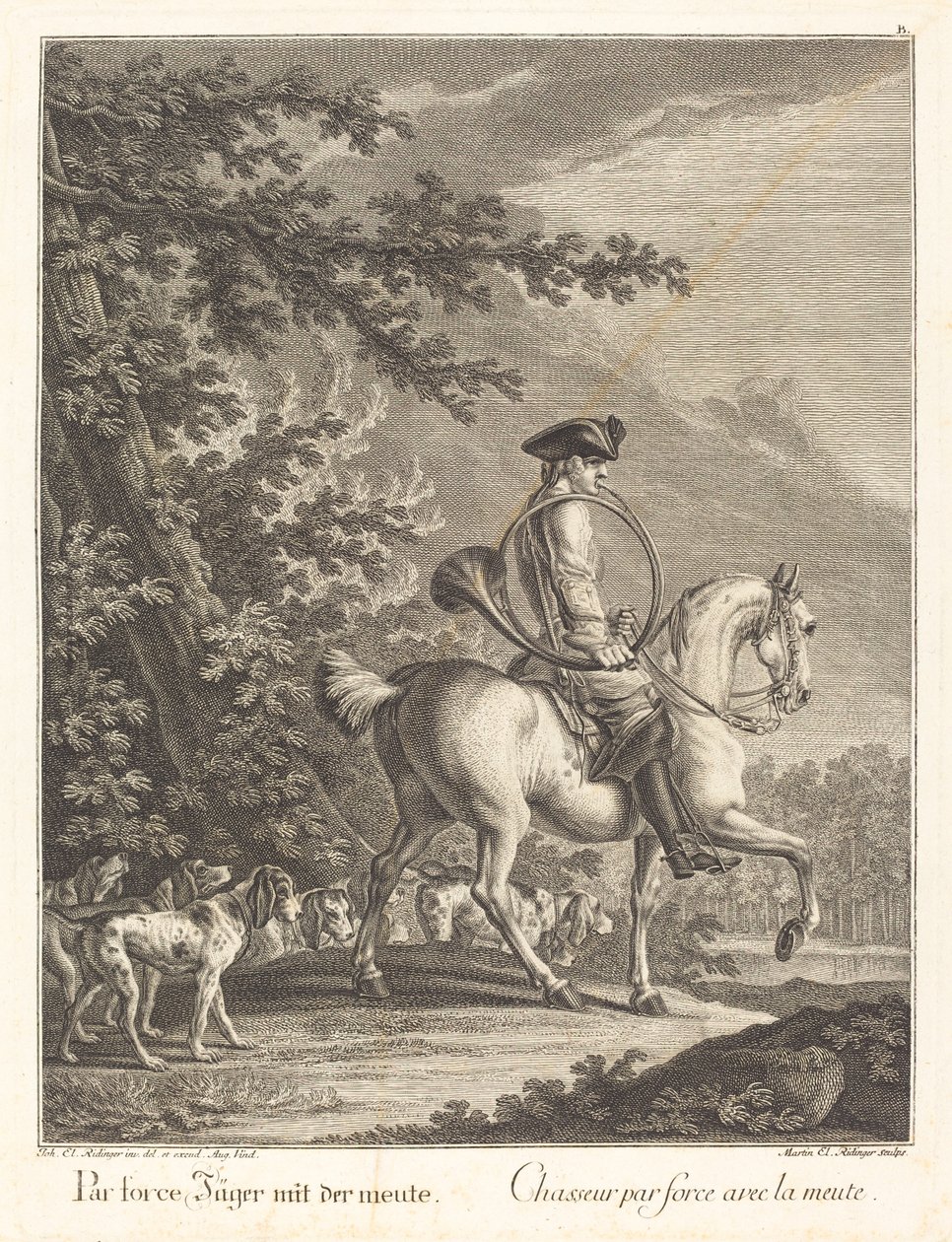 Huntsman with a Pack of Hounds by Johann Elias Ridinger