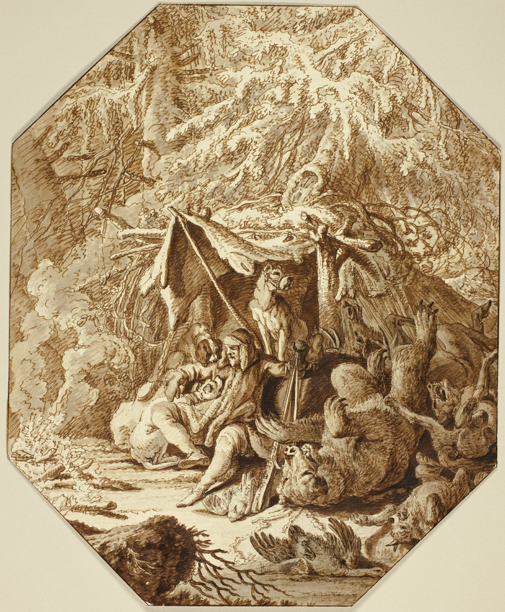 The Daring Hunter, Enduring in Winter by Johann Elias Ridinger