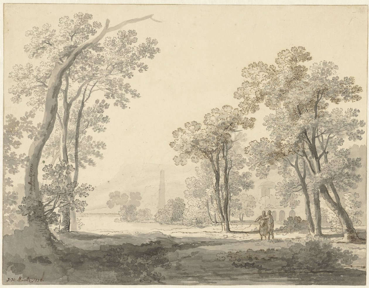 Landscape with Two Figures on the Right by Johann Heinrich Muntz