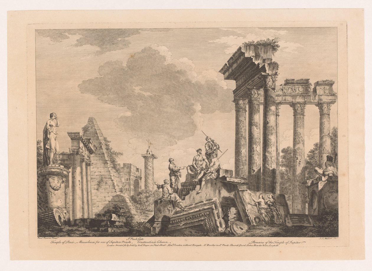 Five Men Reasoning by Ancient Ruins by Johann Sebastian Muller
