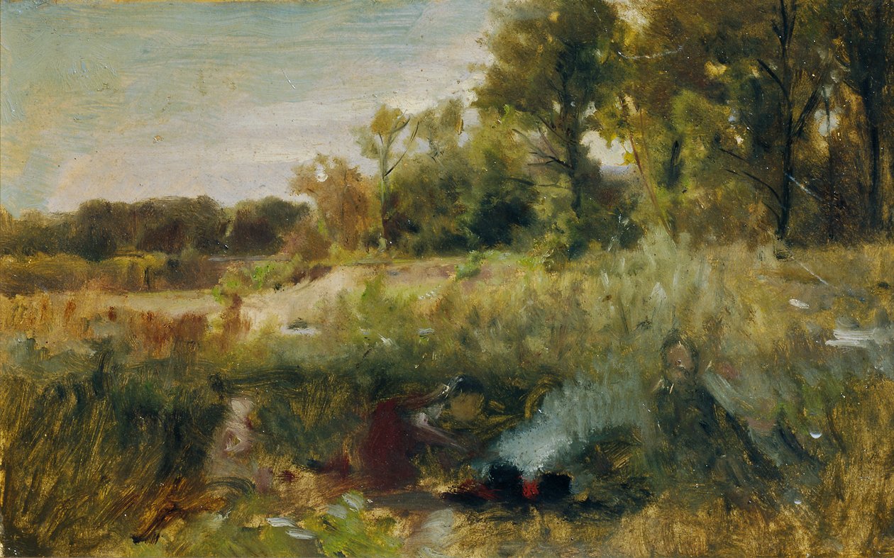 Floodplain Landscape with Children by the Fire by Johann  Till der Jüngere