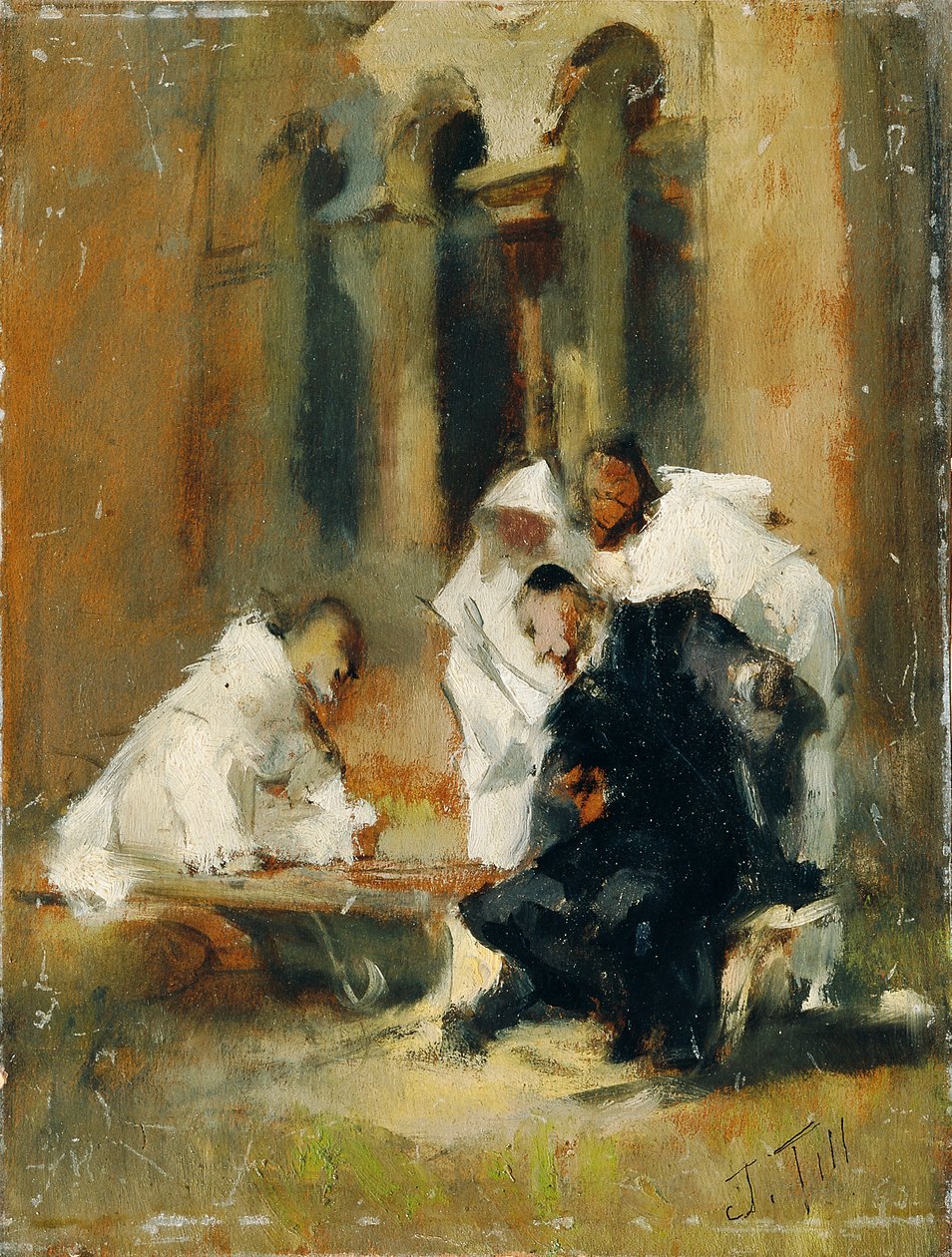 In the Monastery Courtyard (Three Dominicans) by Johann  Till der Jüngere