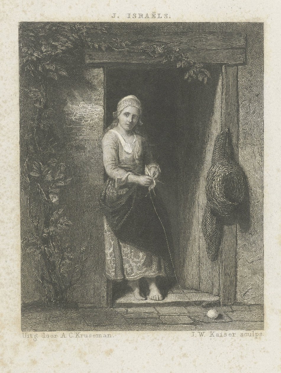 Young Woman with Knitting by Johann Wilhelm Kaiser (I)