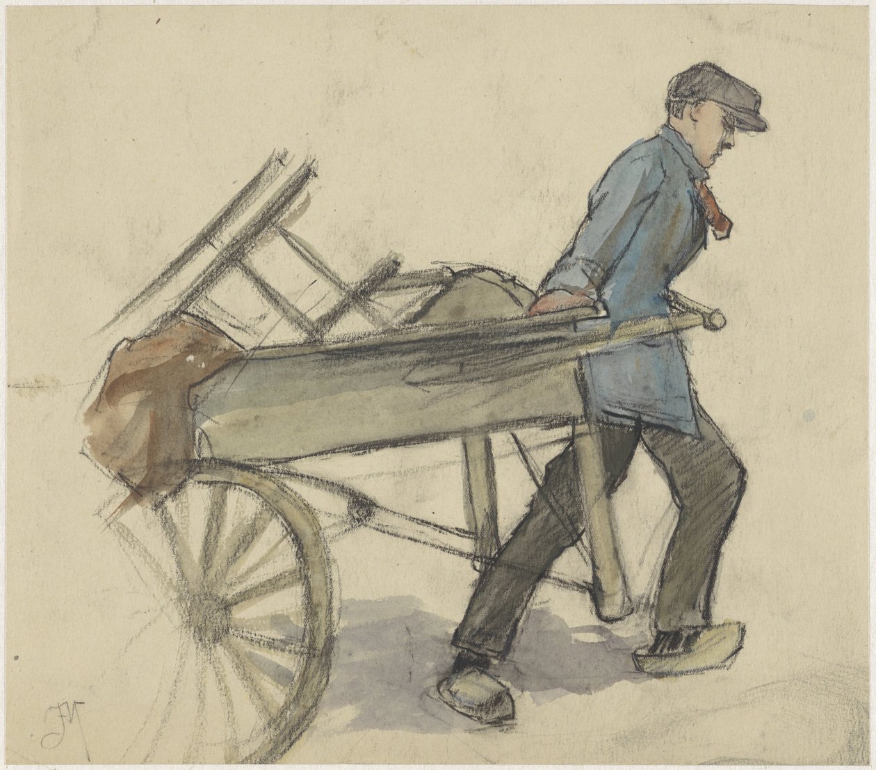Man Pulling a Handcart by Johannes Abraham Mondt