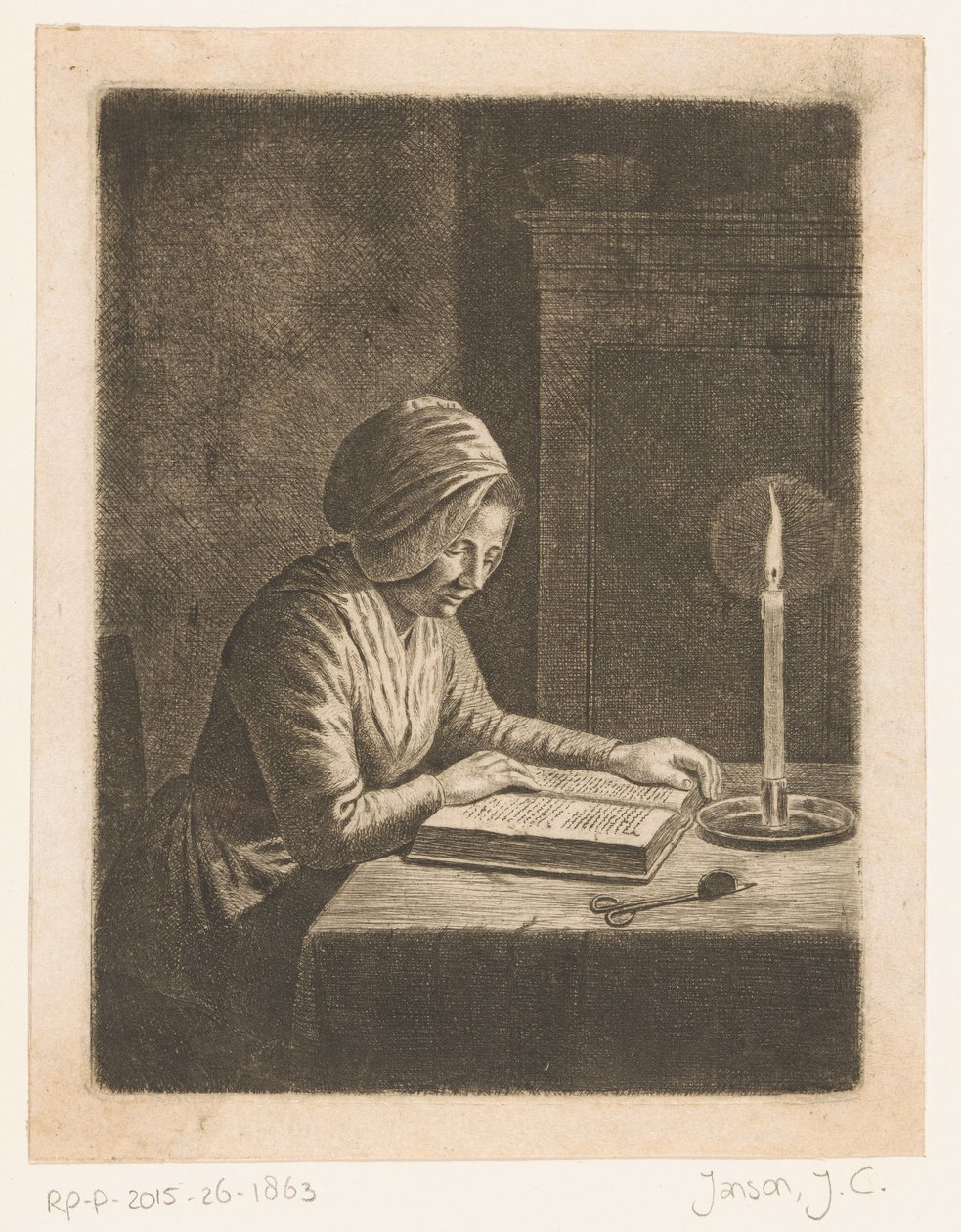 Dark Room with Reading Woman by Johannes Christiaan Janson
