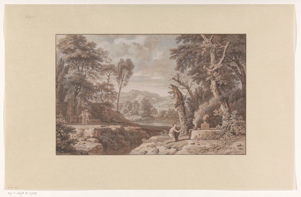 Arcadian Landscape with a Scene of Sacrifice by Johannes Glauber