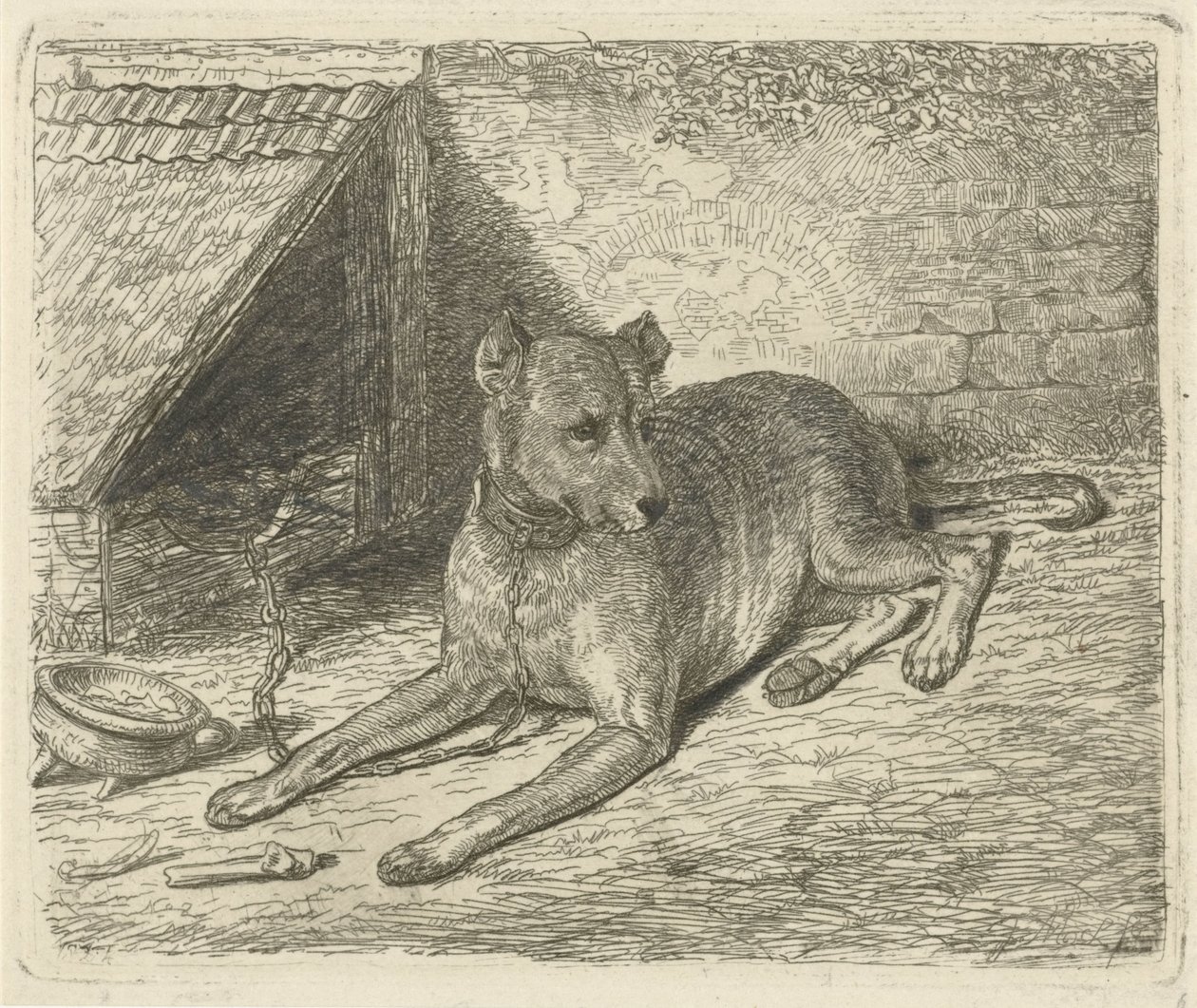 Dog on a Chain by a Kennel by Johannes Mock