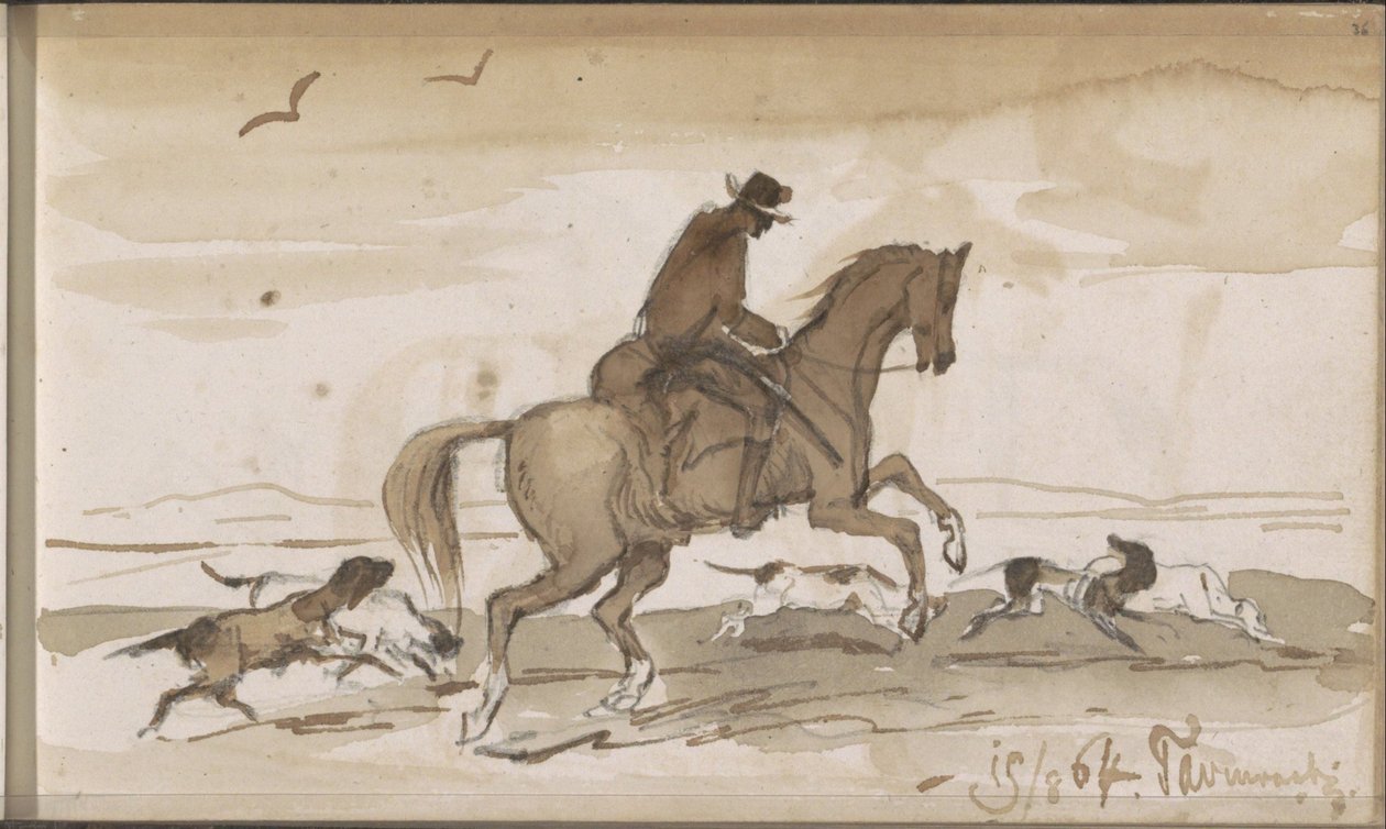 Landscape with a Rider and Running Dogs by Johannes Tavenraat