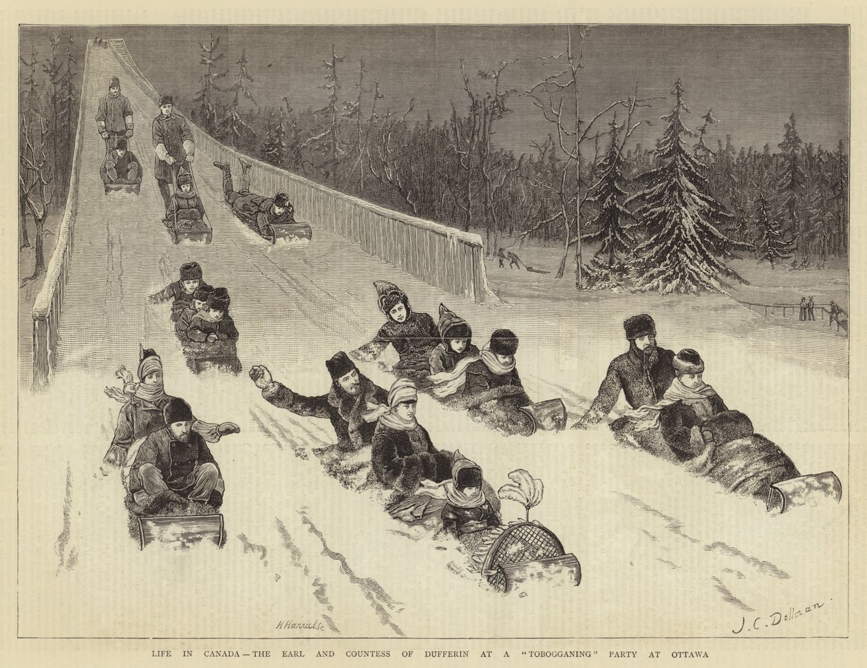 Life in Canada, the Earl and Countess of Dufferin at a Tobogganing Party at Ottawa by John Charles Dollman