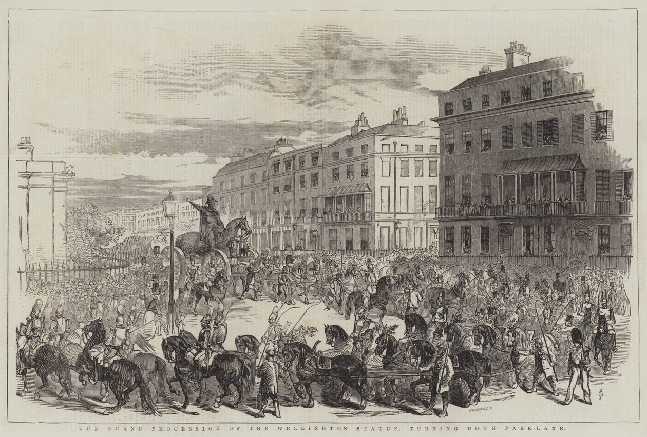 The Grand Procession of the Wellington Statue, turning down Park-Lane by John Gilbert