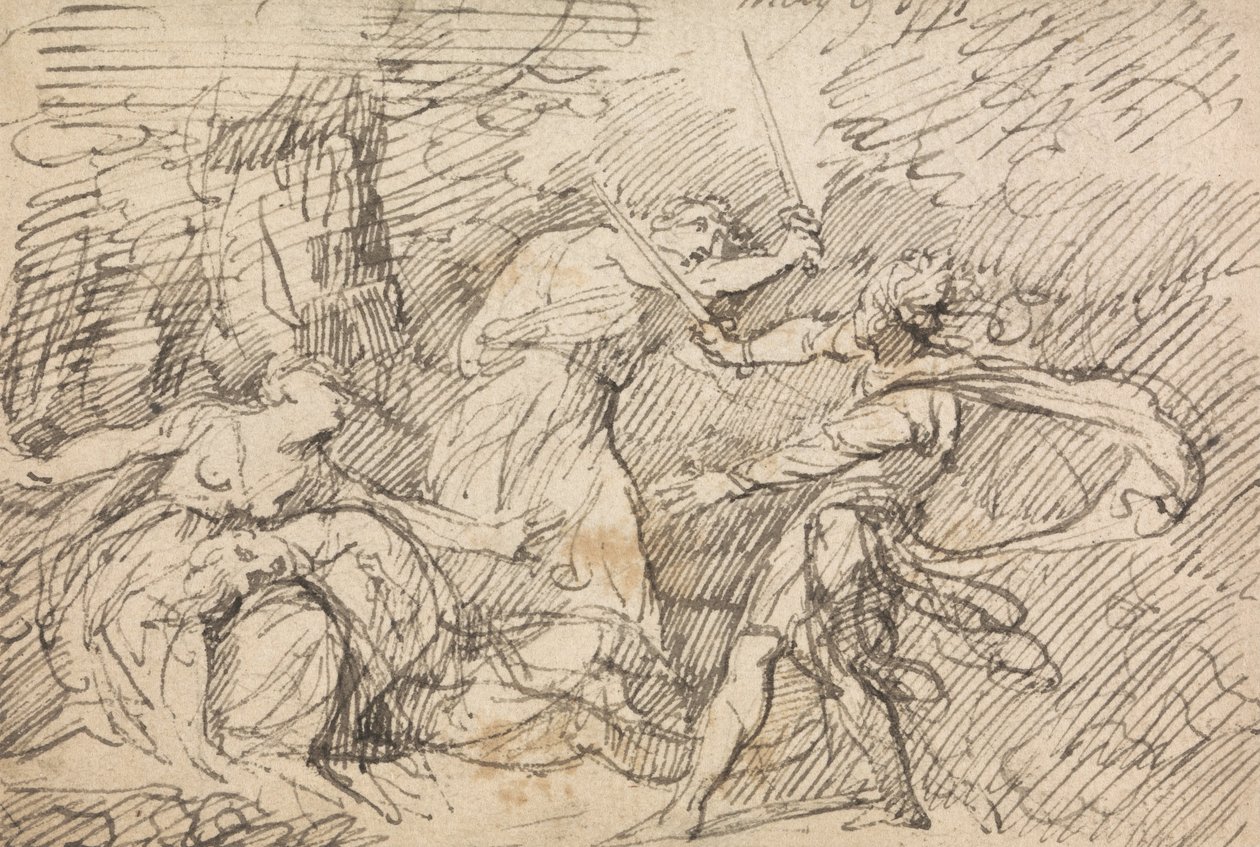 Two Men Fighting Before a Woman by John Hamilton Mortimer