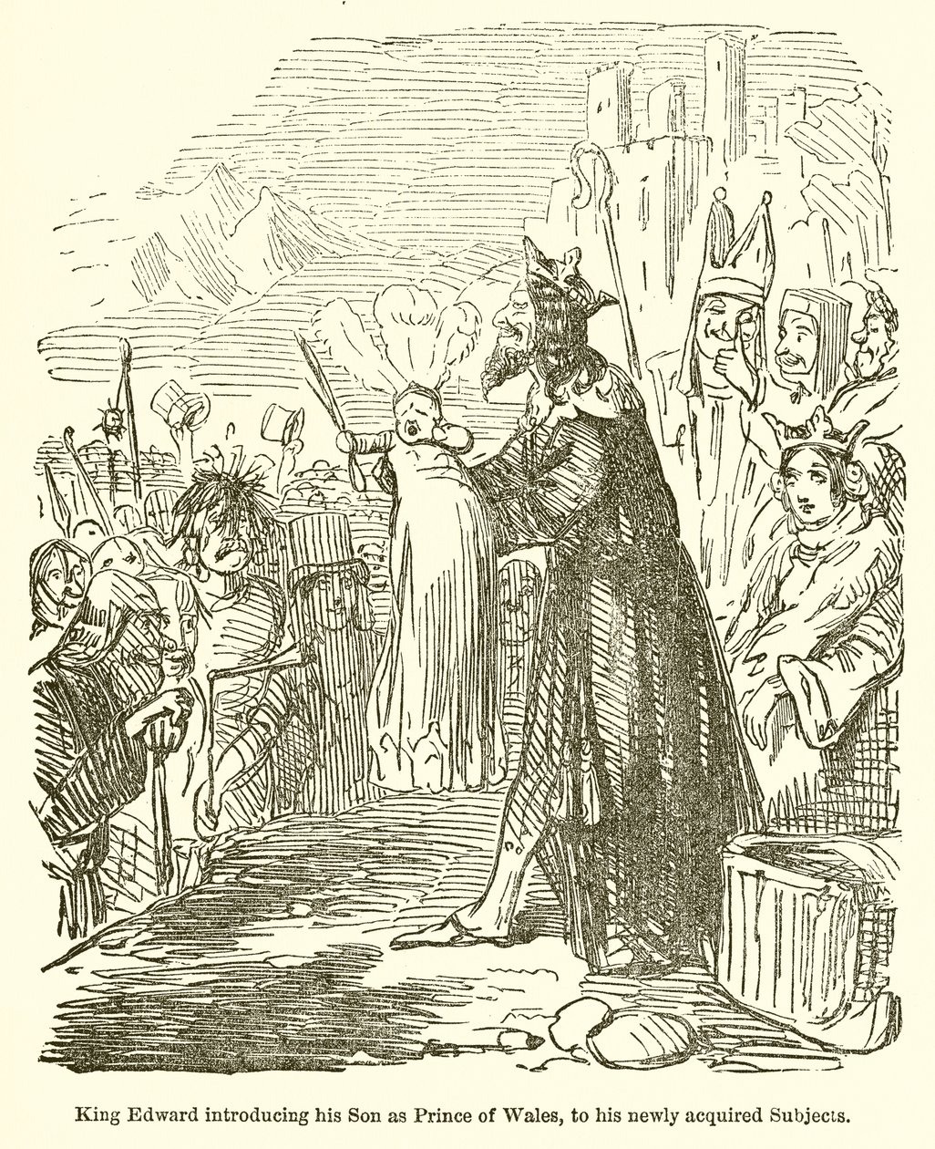 King Edward Introducing His Son as Prince of Wales to His Newly Acquired Subjects by John Leech