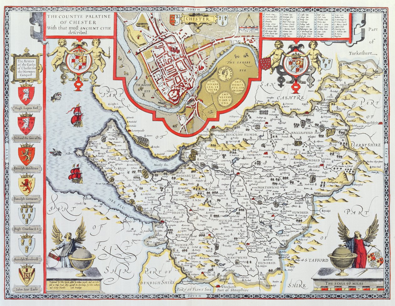 The Countye Palatine of Chester, engraved by Jodocus Hondius (1563-1612) from John Speed
