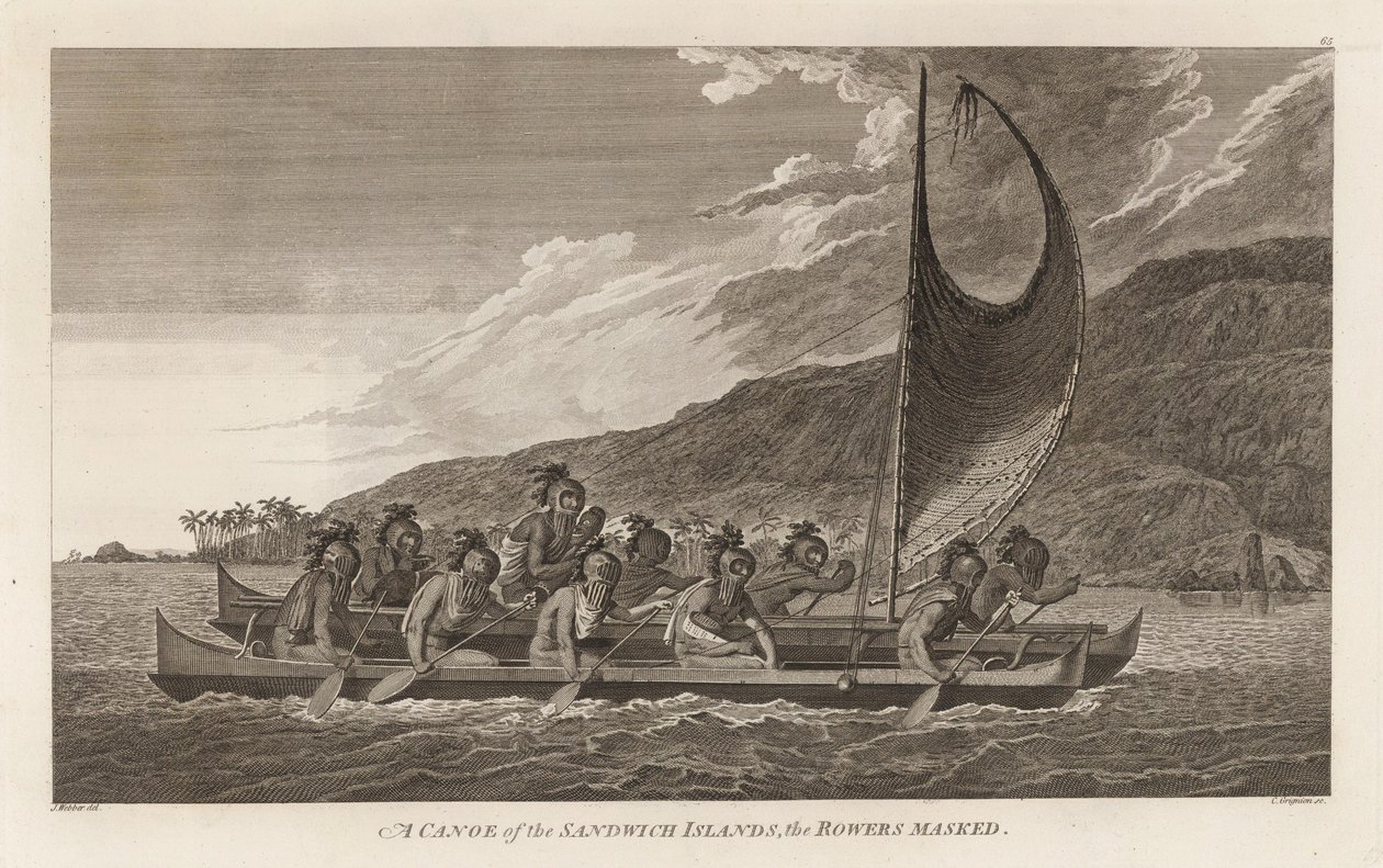 Priests Traveling Across Kealakekua Bay for First Contact Rituals by John Webber