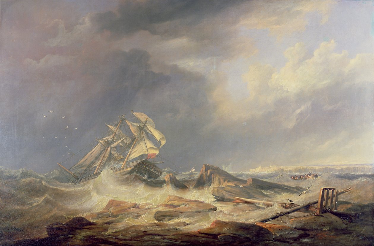 A Schooner Driven Towards Rocks by John Wilson Carmichael