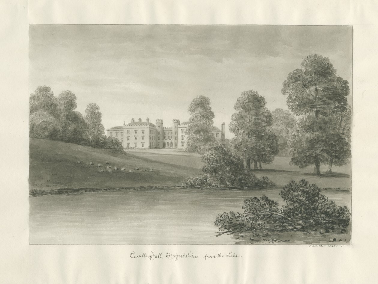 Enville Hall: sepia drawing by John Buckler