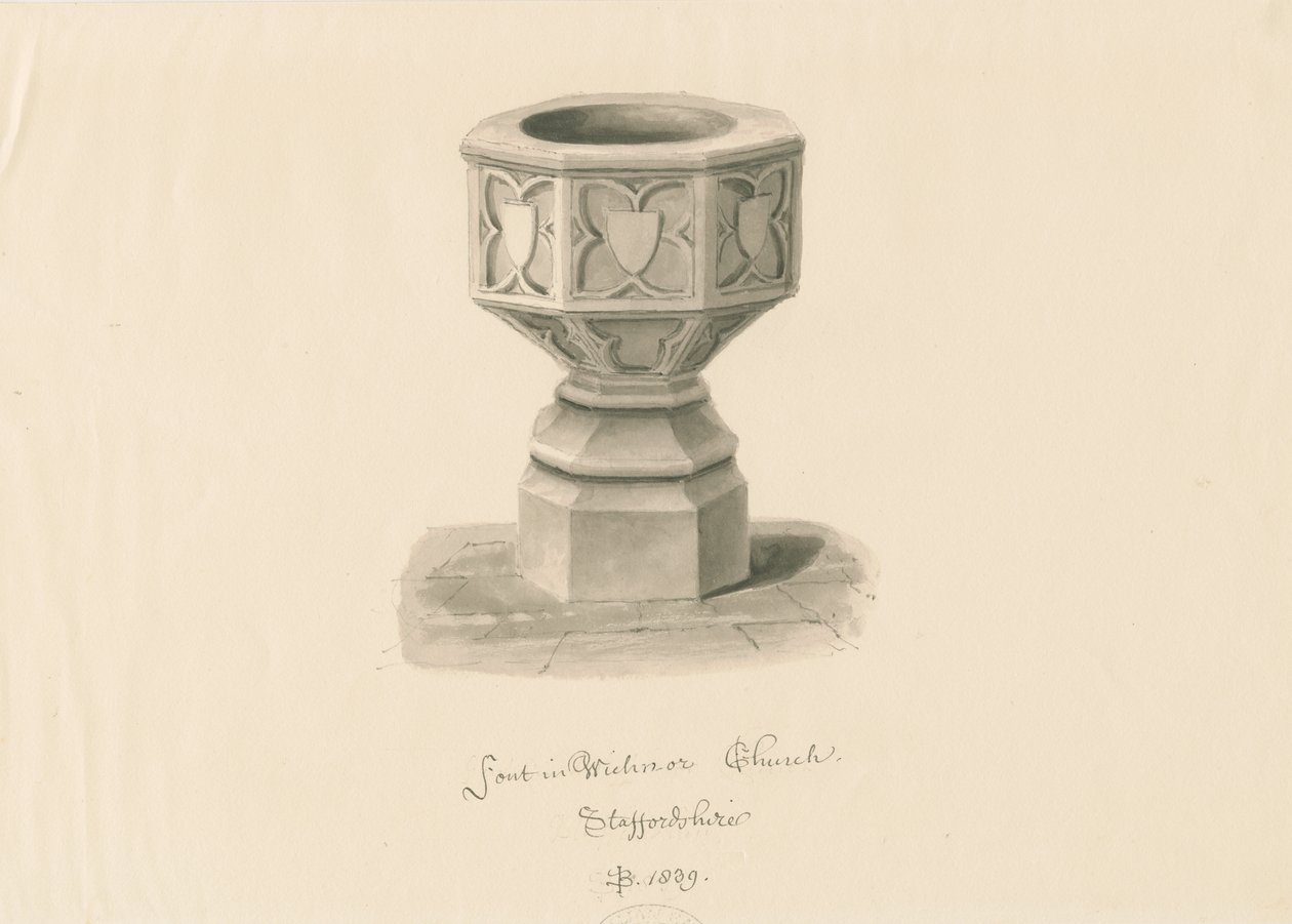 Font in Wichnor Church by John Buckler