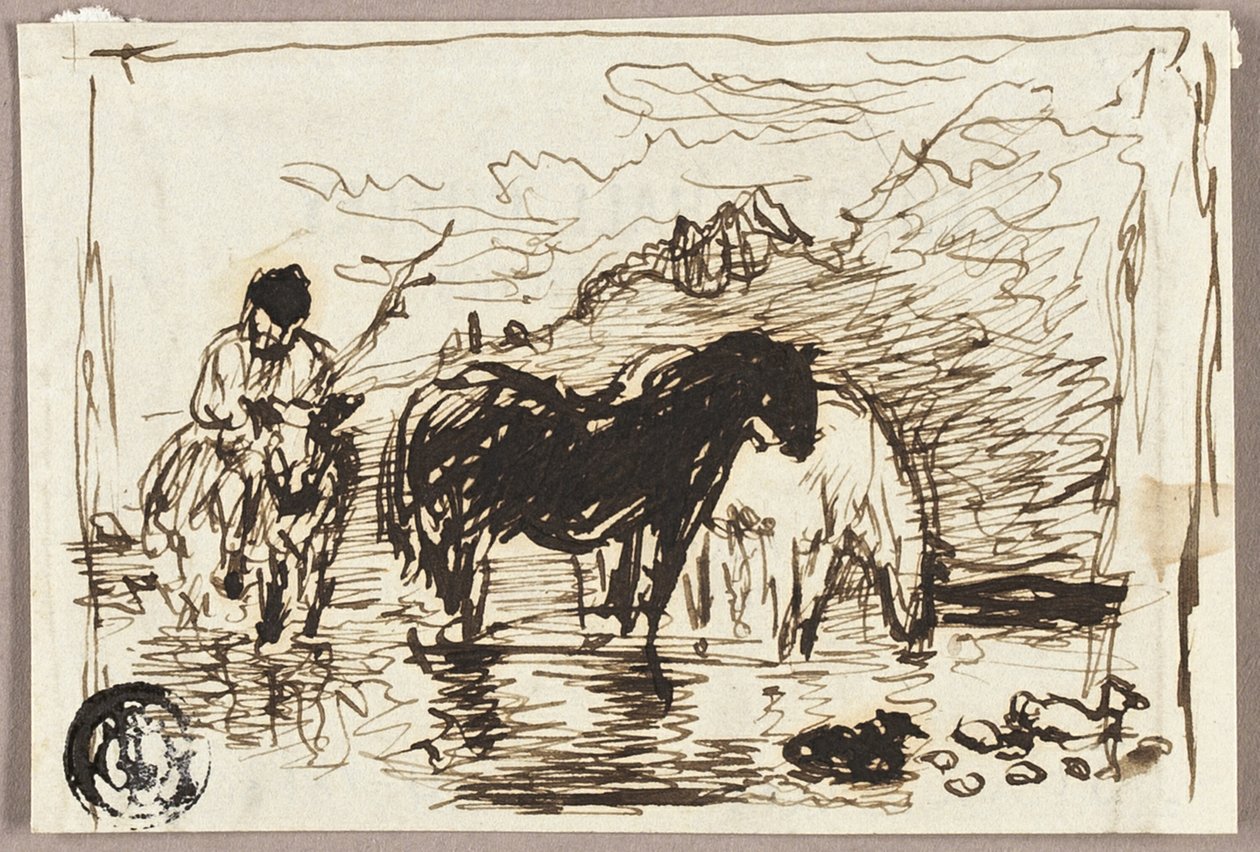 Sketch of Watering Horses by John Burnet
