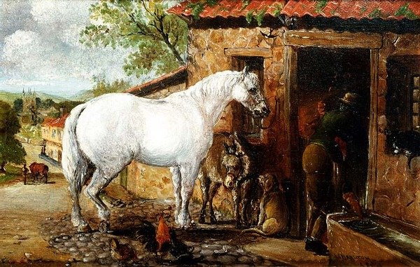 A Grey mare by a smithy by John Charlton
