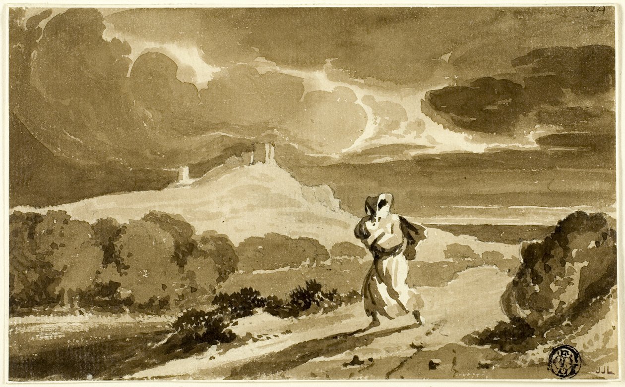 Woman with Baby Fleeing Across Moors by John Constable