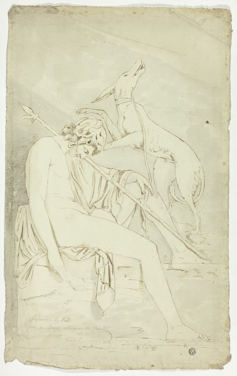 Ancient Bas-Relief of Sleeping Hunter and Dog by John Downman