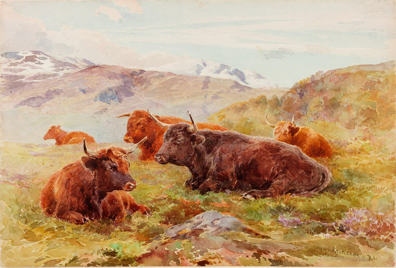 Highland Landscape with Cattle by John Isaac Richardson