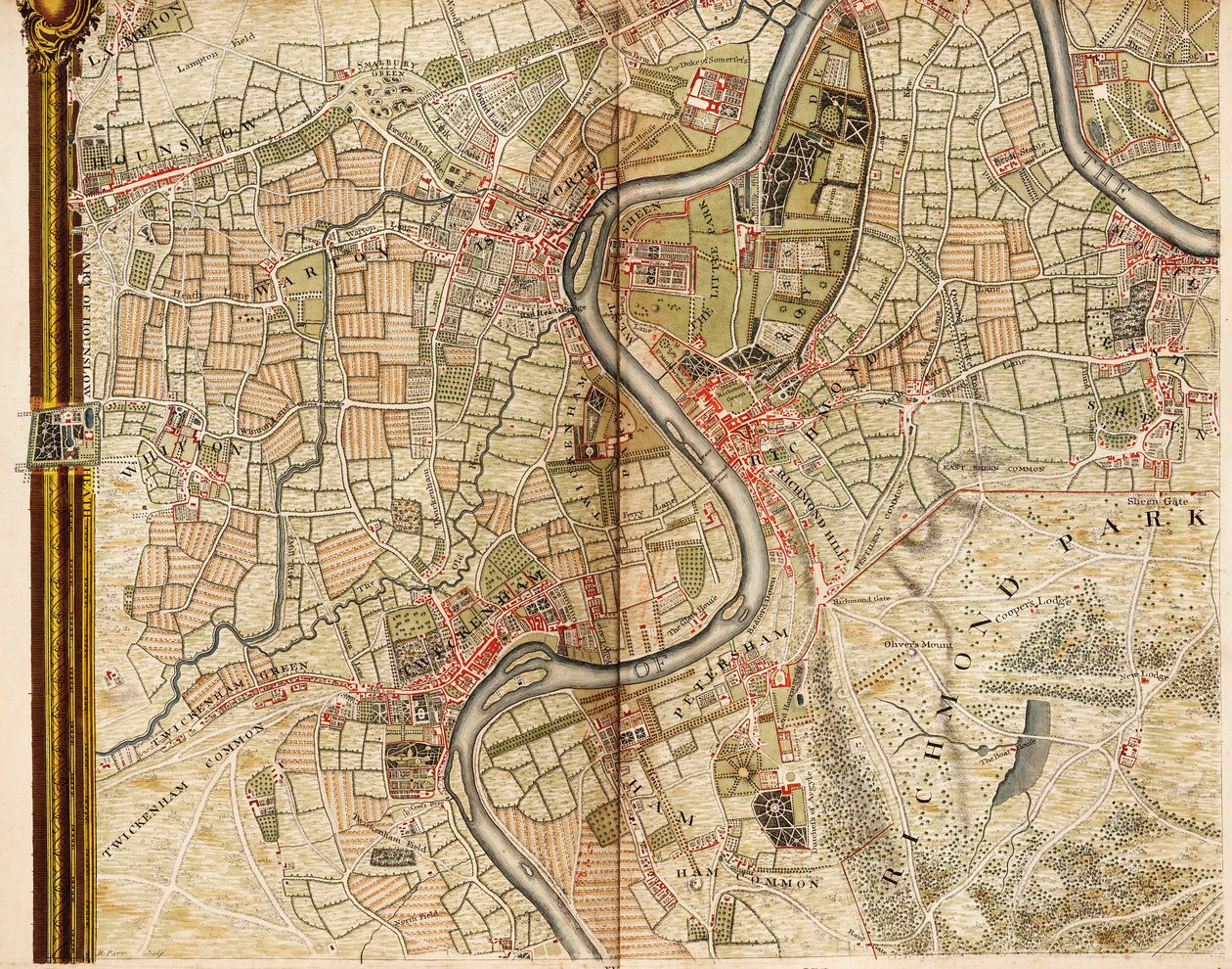 Map of Hounslow, Twickenham and Richmond by John Rocque