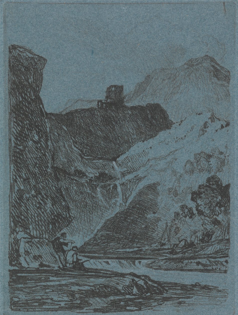 Castle Above a Waterfall by John Sell Cotman