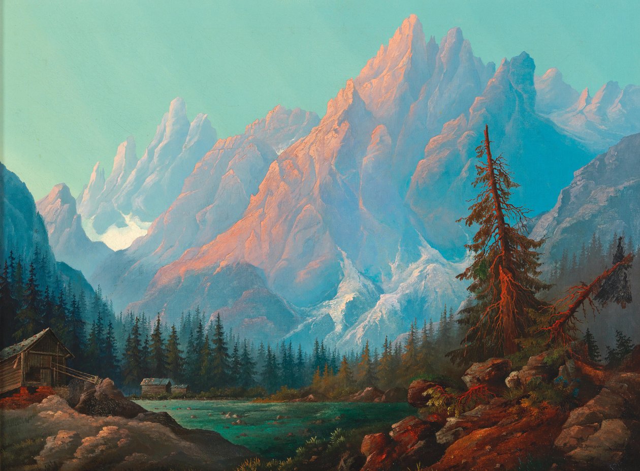 High Mountains with Snow and Lake by Josef Krieger