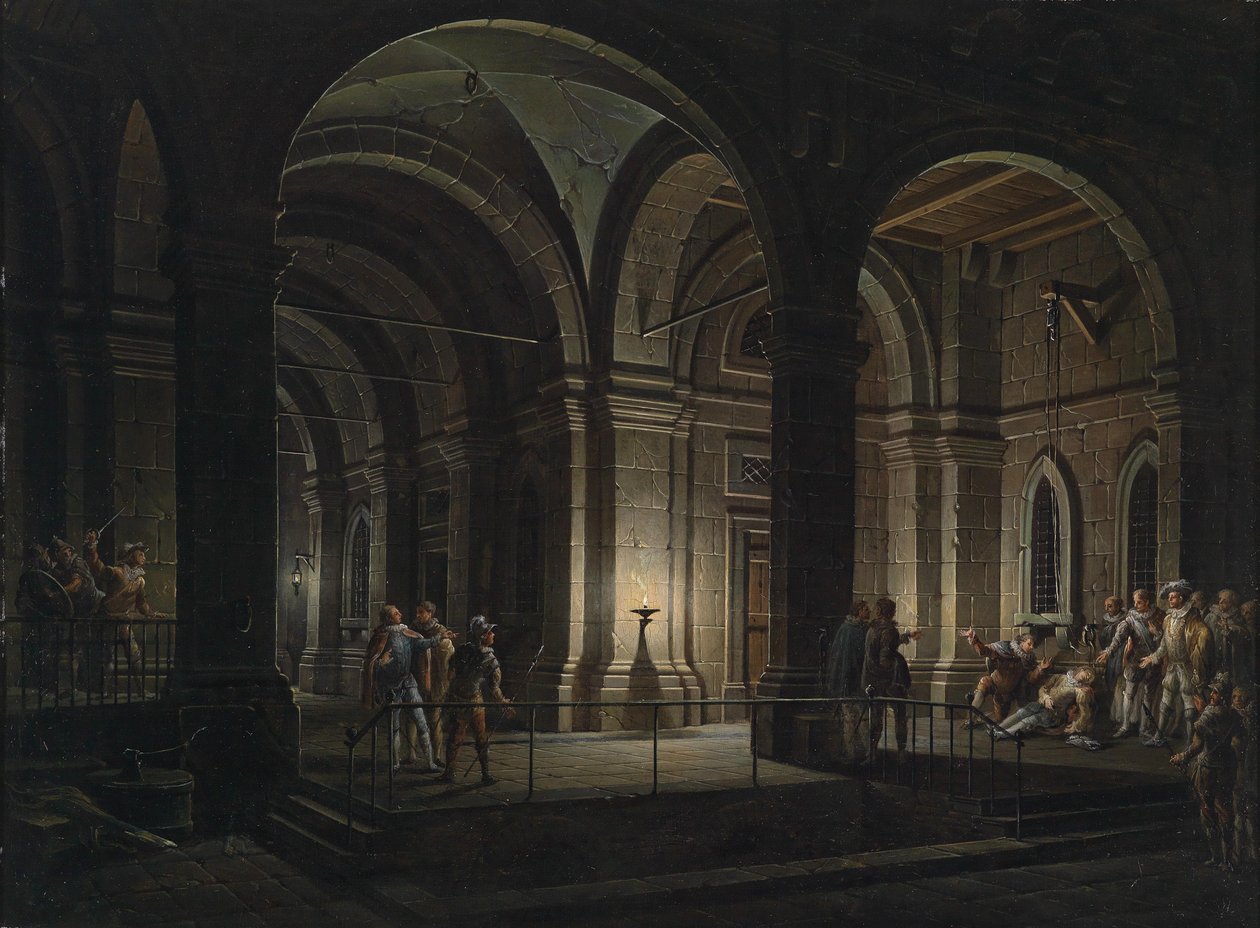 Fantastic Prison Architecture with Figures in 17th Century Costume by Josef Platzer