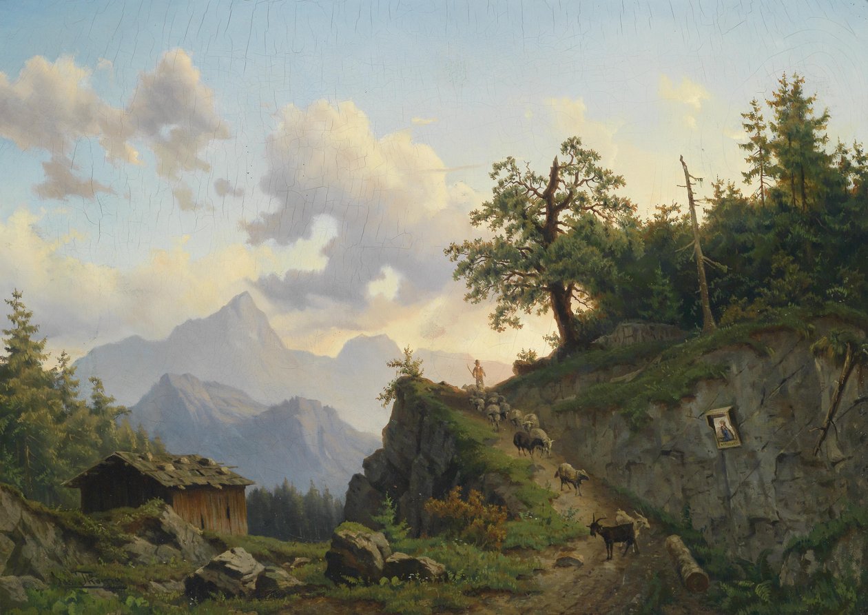Shepherd with His Flock on the Way Home by Josef Thoma