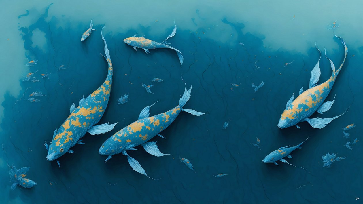 Koi Carp Fish Blue by Josef Johann Michel