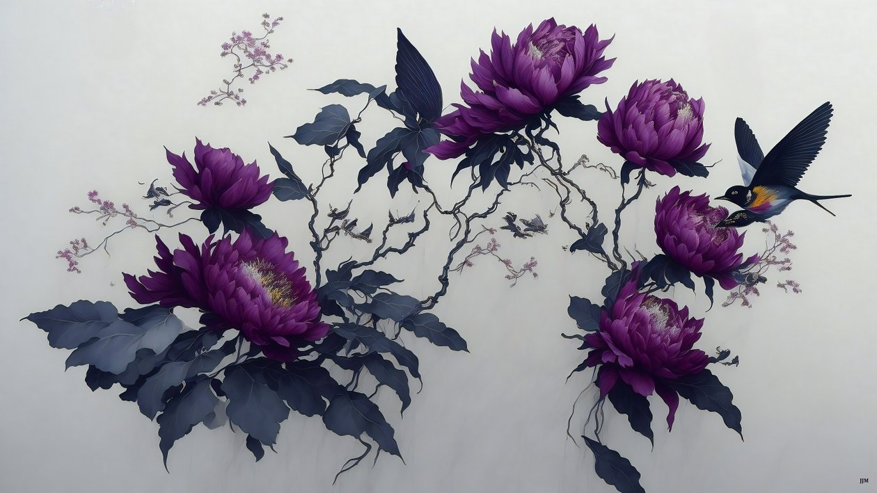 Peony in Deep Purple 02 by Josef Johann Michel