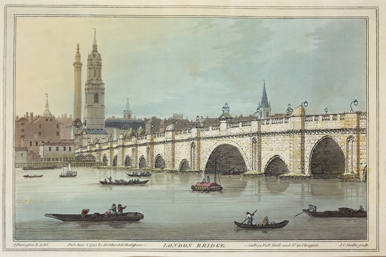 View of Old London Bridge, engraved by J.C. Stadler by Joseph Farington