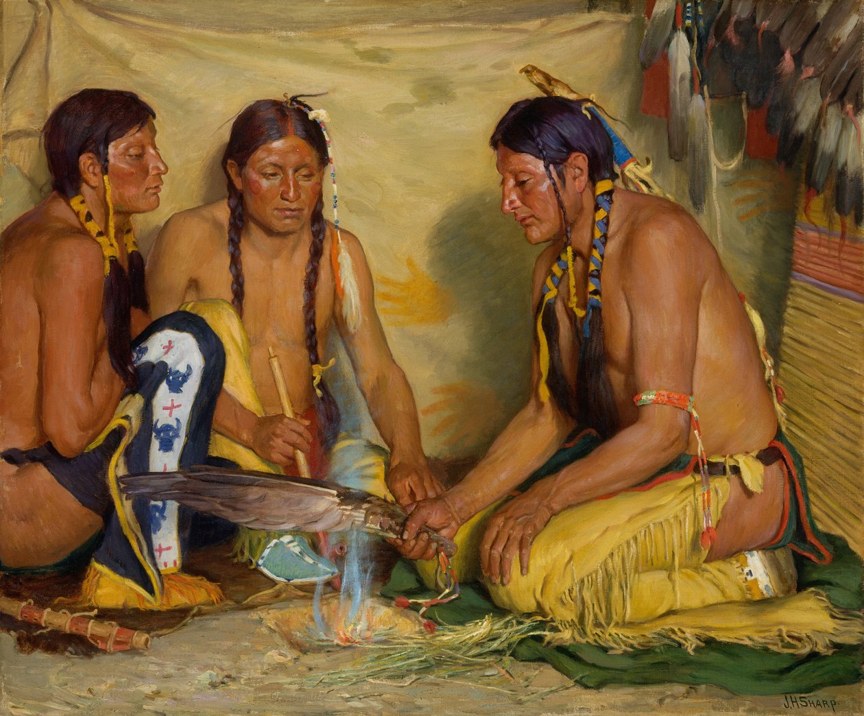 Making Sweet Grass Medicine, Blackfoot Ceremony by Joseph Henry Sharp