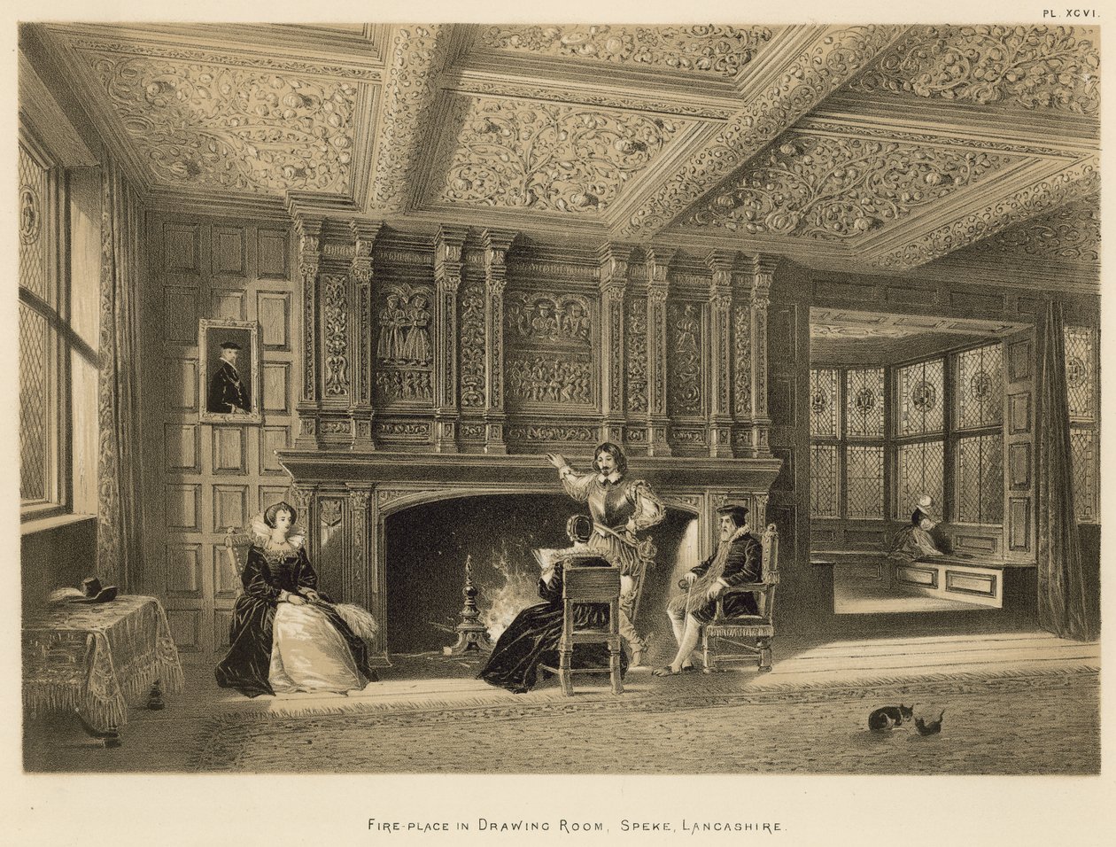 Fire-place in Drawing Room, Speke, Lancashire by Joseph Nash