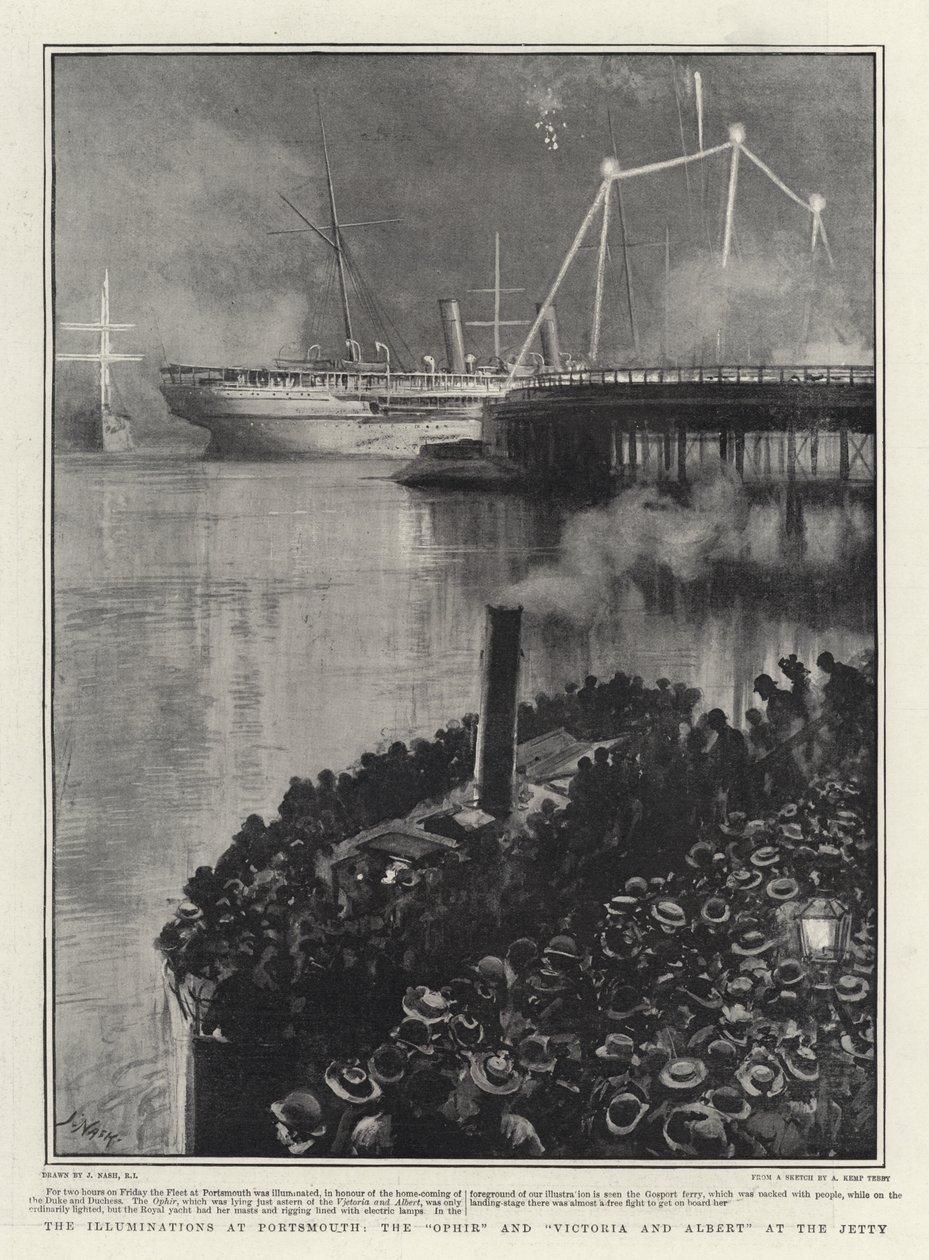 The Illuminations at Portsmouth, the Ophir and Victoria and Albert at the Jetty by Joseph Nash