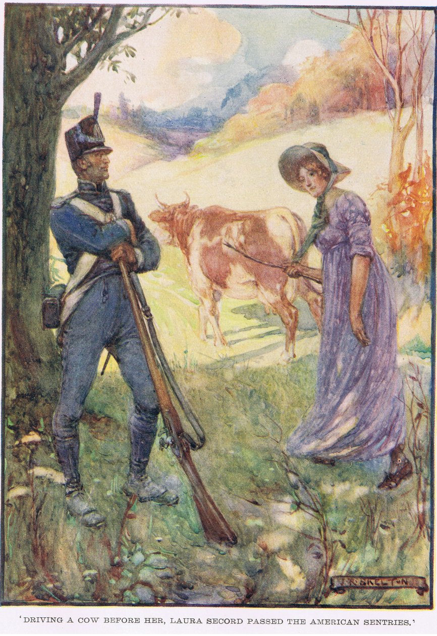 Driving a cow before her Laura Secord passed the American sentries by Joseph Ratcliffe Skelton