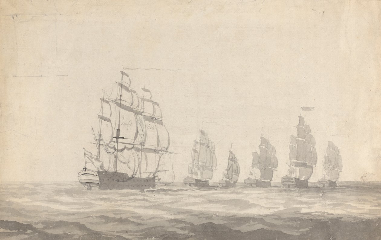 Six Battleships Tacking in Heavy Seas by Joseph Cartwright