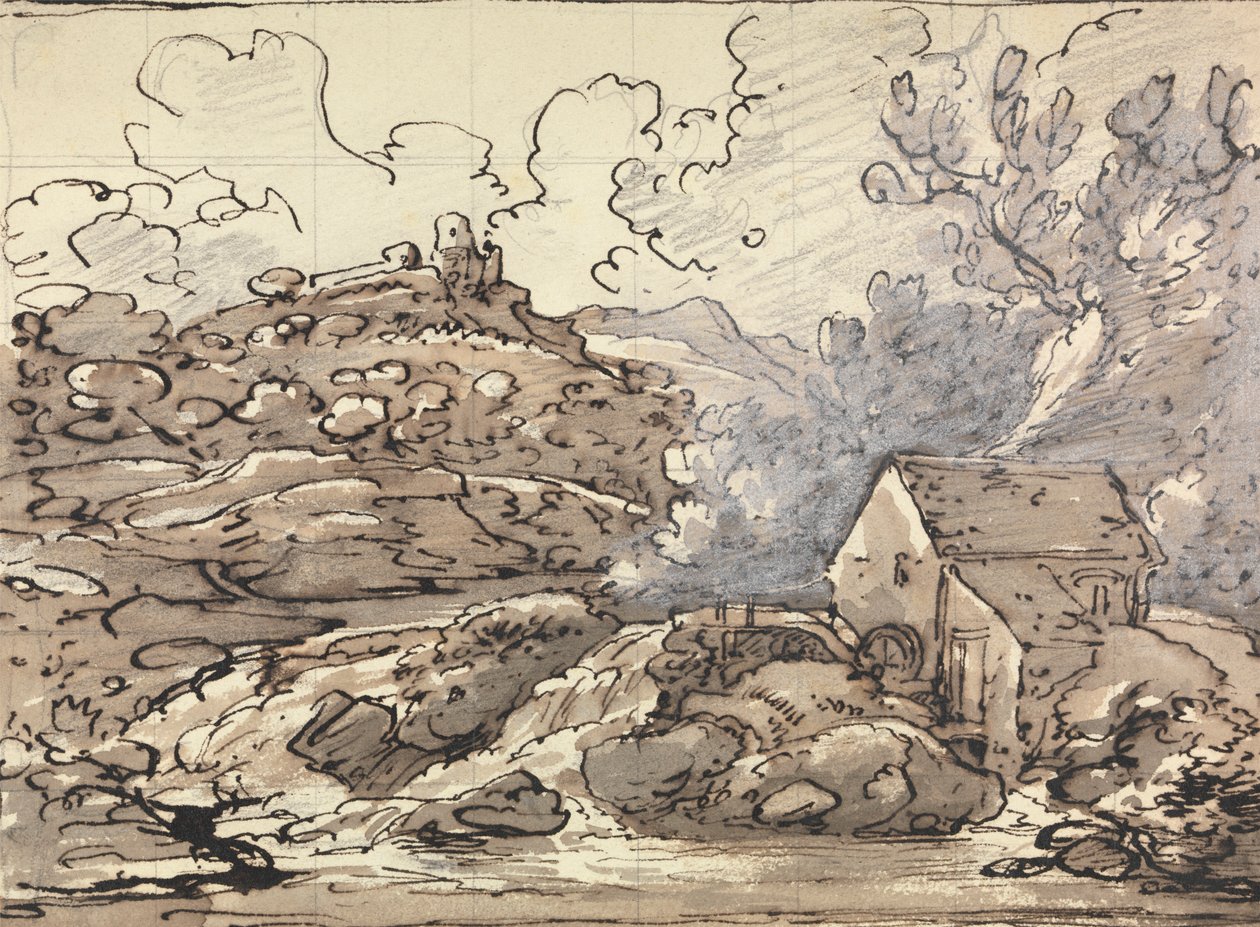 A Mill by a Waterfall by Joseph Farington