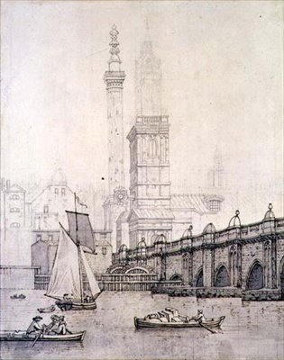 Old London Bridge and the Monument by Joseph Farington