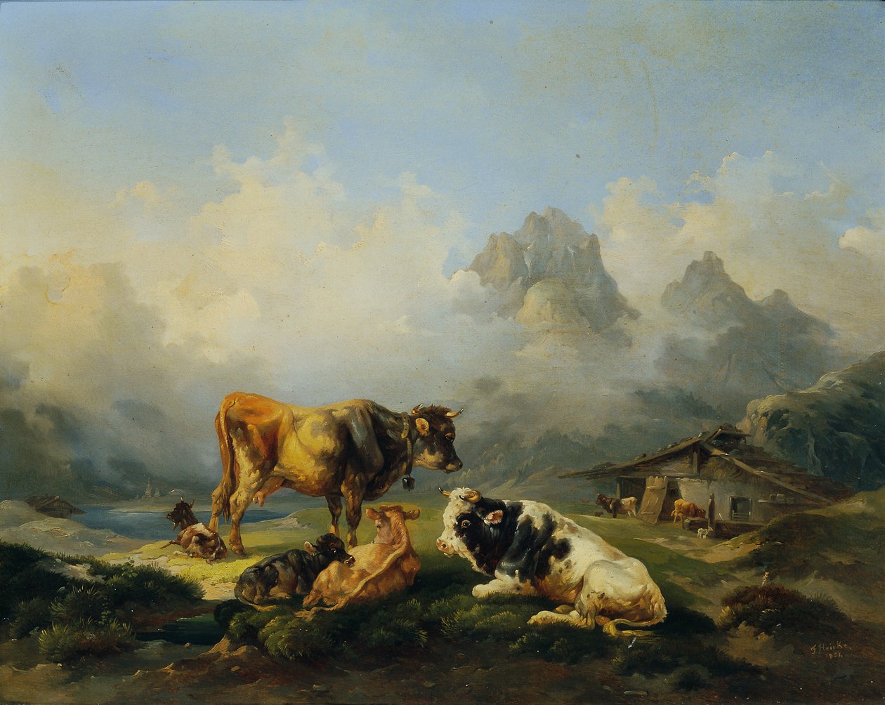 Alpine Pasture with Cattle by Joseph Heicke