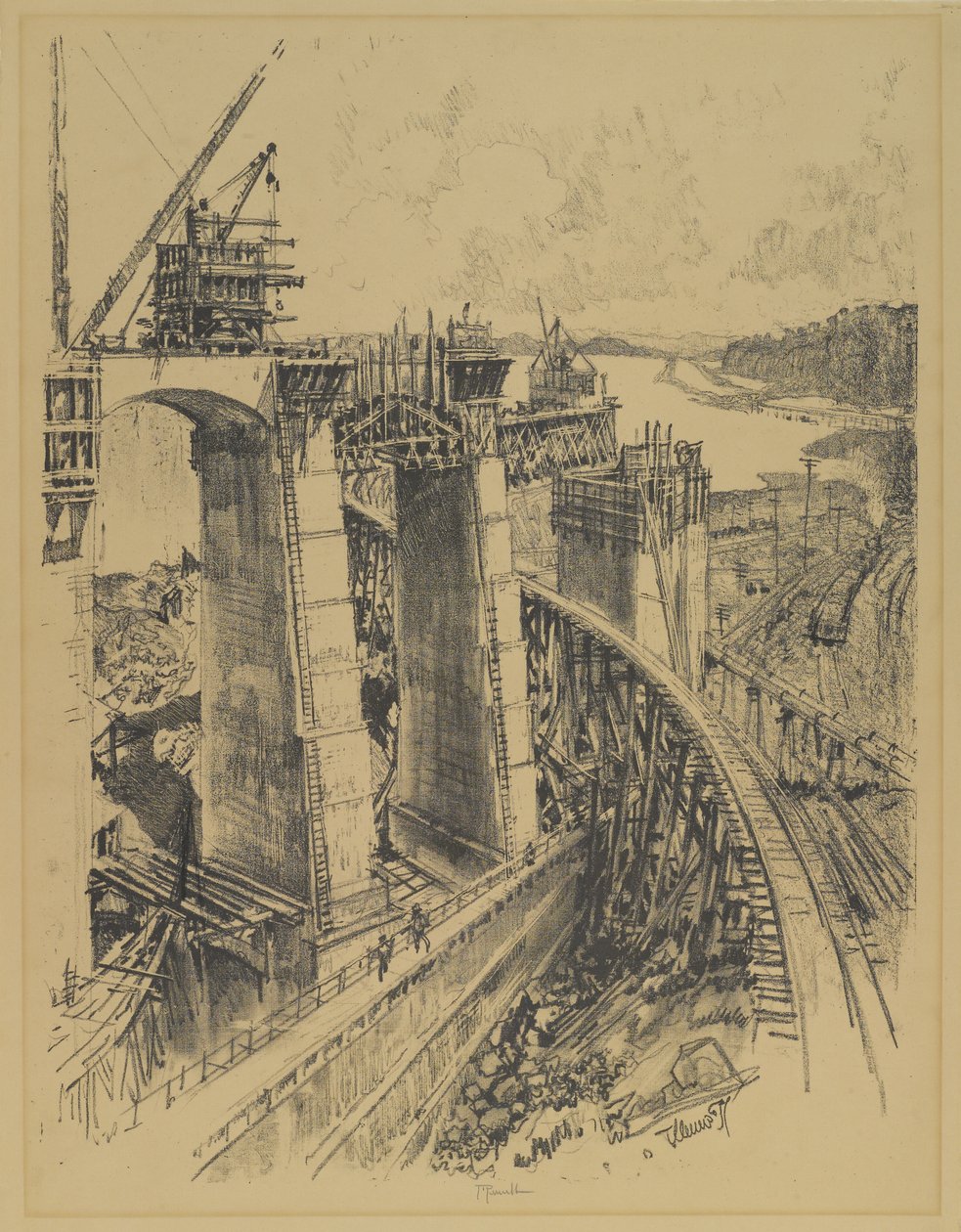 Approaches to Gatun Lock by Joseph Pennell