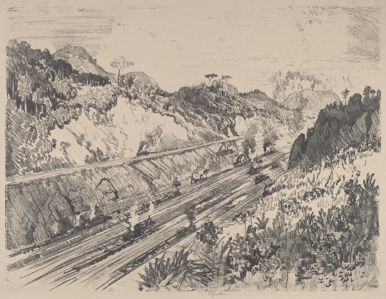 Looking up the Cut from Bas Obispo by Joseph Pennell