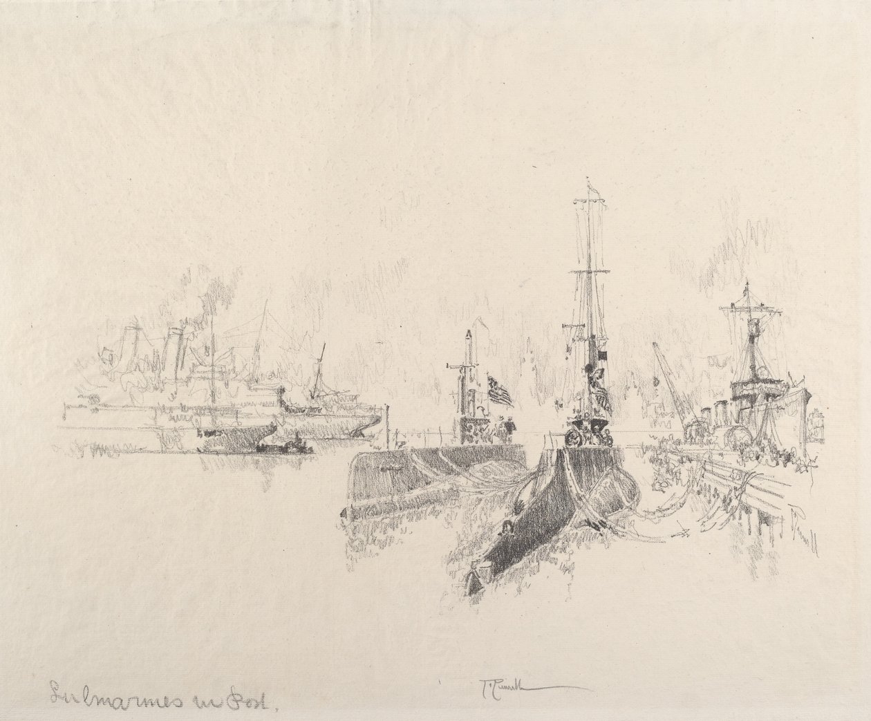 Submarines in Port by Joseph Pennell
