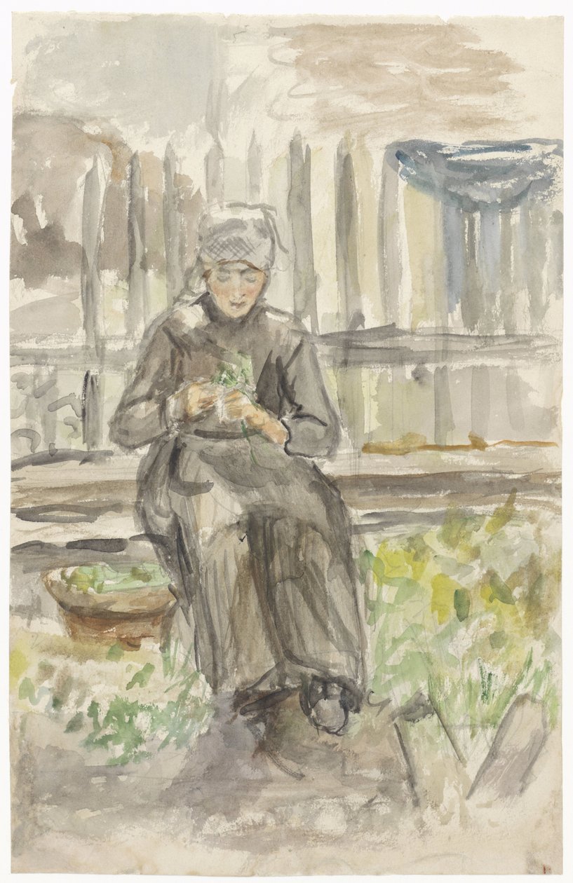 Seated Girl in a Garden by Jozef Israëls