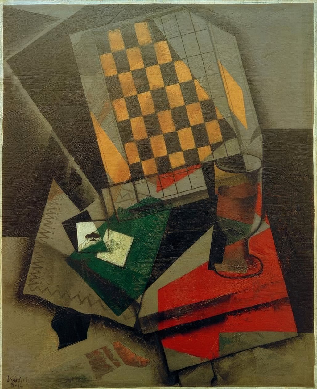 Checkerboard and Playing Cards by Juan Gris