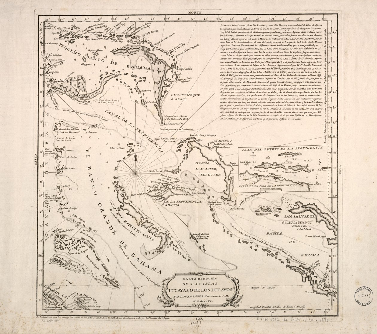 Reduced Map of the Lucayan Islands by Juan López