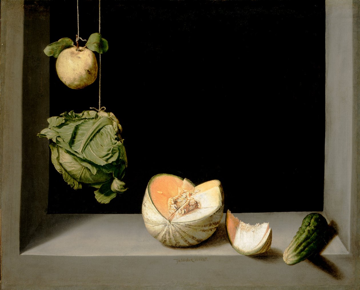 Quince, Cabbage, Melon, and Cucumber, c.1602 by Juan Sanchez Cotan