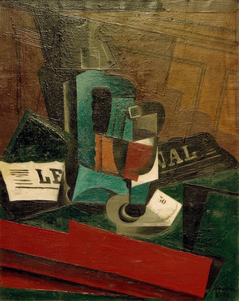 Siphon, Glass and Newspaper by Juan Gris